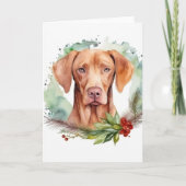 Vizsla Kerstkrans Feestelijke Pup Kaart (Voorkant)