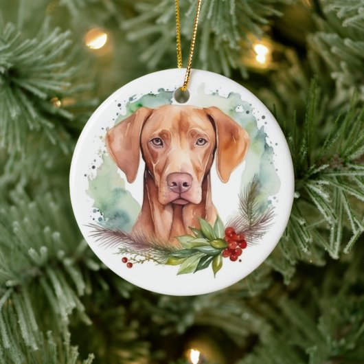 Vizsla Kerstkrans Feestelijke Pup Keramisch Ornament (Boom)
