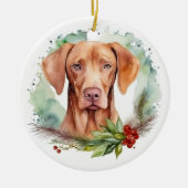 Vizsla Kerstkrans Feestelijke Pup Keramisch Ornament (Voorkant)