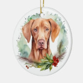 Vizsla Kerstkrans Feestelijke Pup Keramisch Ornament (Links)