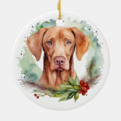 Vizsla Kerstkrans Feestelijke Pup Keramisch Ornament (Achterkant)