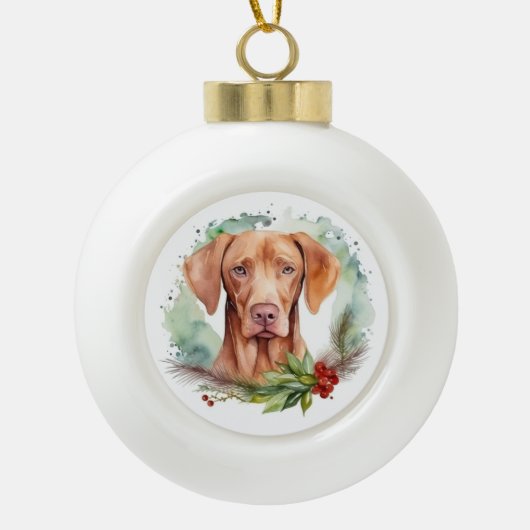 Vizsla Kerstkrans Feestelijke Pup Keramische Bal Ornament (Voorkant)