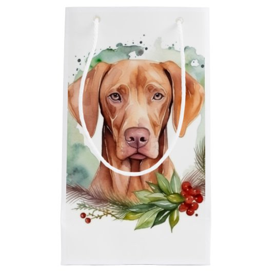 Vizsla Kerstkrans Feestelijke Pup Klein Cadeauzakje (Voorkant)