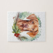 Vizsla Kerstkrans Feestelijke Pup Legpuzzel (Horizontaal)