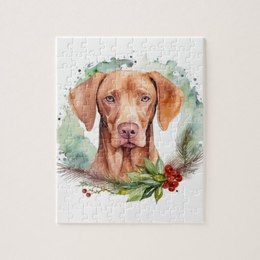 Vizsla Kerstkrans Feestelijke Pup Legpuzzel (Verticaal)