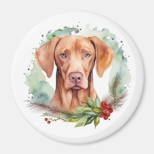 Vizsla Kerstkrans Feestelijke Pup Magneet (Voorkant)