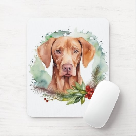 Vizsla Kerstkrans Feestelijke Pup Muismat (Met muis)