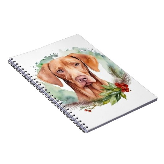 Vizsla Kerstkrans Feestelijke Pup Notitieboek (Rechterzijde)