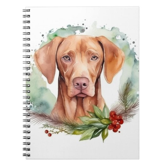 Vizsla Kerstkrans Feestelijke Pup Notitieboek (Voorkant)