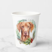Vizsla Kerstkrans Feestelijke Pup Papieren Bekers (Voorkant)