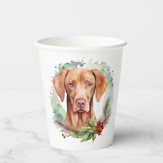 Vizsla Kerstkrans Feestelijke Pup Papieren Bekers (Voorkant)