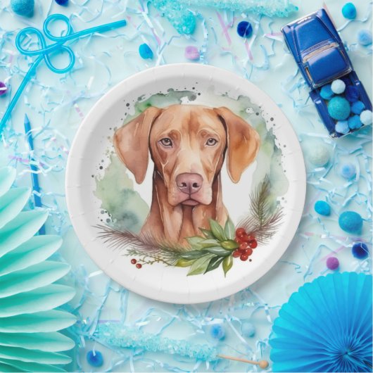 Vizsla Kerstkrans Feestelijke Pup Papieren Bordje (Feest)