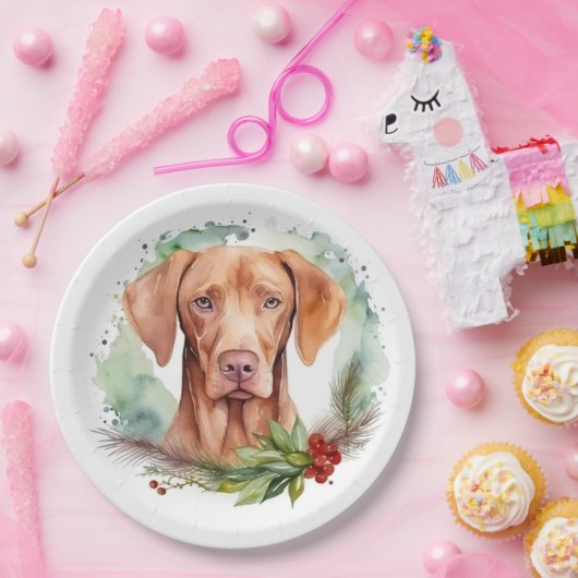 Vizsla Kerstkrans Feestelijke Pup Papieren Bordje (Feest)