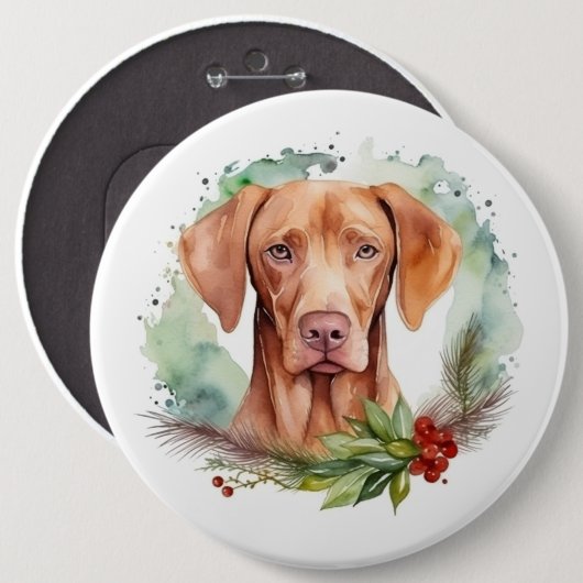 Vizsla Kerstkrans Feestelijke Pup Ronde Button 6,0 Cm (Voorkant /achterkant)