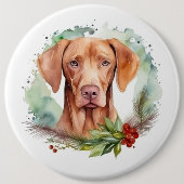 Vizsla Kerstkrans Feestelijke Pup Ronde Button 6,0 Cm (Voorkant)