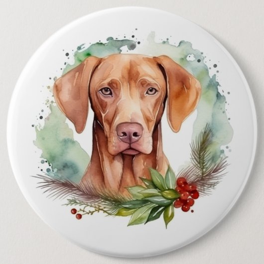 Vizsla Kerstkrans Feestelijke Pup Ronde Button 6,0 Cm (Voorkant)