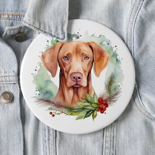 Vizsla Kerstkrans Feestelijke Pup Ronde Button 6,0 Cm (In situ)