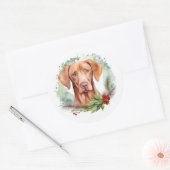 Vizsla Kerstkrans Feestelijke Pup Ronde Sticker (Envelop)