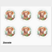 Vizsla Kerstkrans Feestelijke Pup Ronde Sticker (Vel)