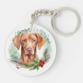 Vizsla Kerstkrans Feestelijke Pup Sleutelhanger (Achterkant)