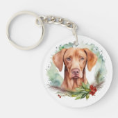 Vizsla Kerstkrans Feestelijke Pup Sleutelhanger (Voorkant)
