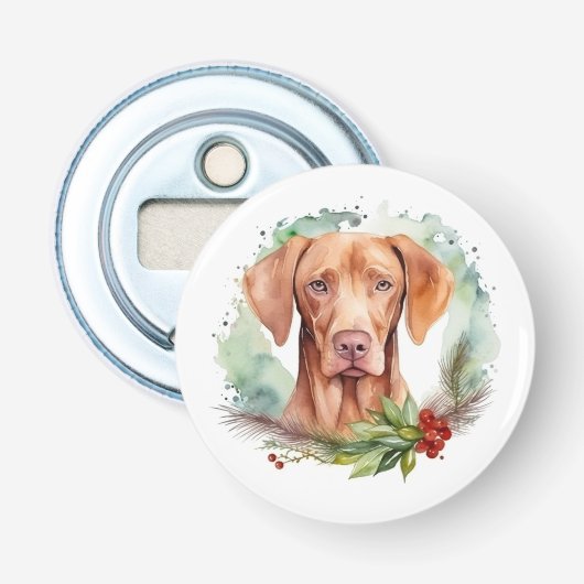 Vizsla Kerstkrans Festieve Pup Button Flesopener (Voorkant)