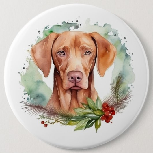 Vizsla Kerstkrans Festieve Pup Ronde Button 6,0 Cm (Voorkant)