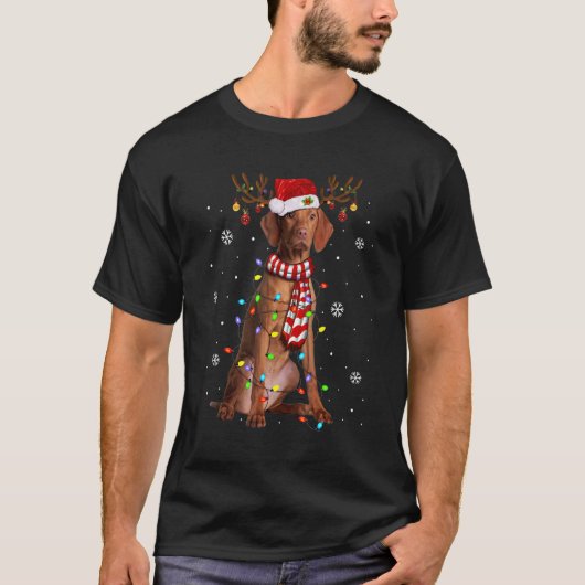 Vizsla kerstlampjes Santa Hat Dog Eigenaar T-shirt (Voorkant)