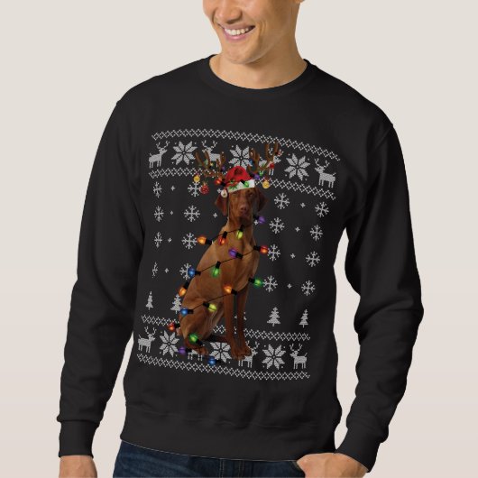 Vizsla Kerstlicht rendierhond Santa Hat Ugly Trui (Voorkant)
