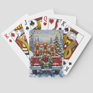 Vizsla Kerstmis Rode Truck Vakantie Pokerkaarten
