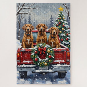 Vizsla Kerstmis Rode Truck Winter Legpuzzel