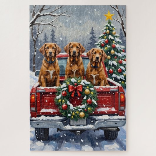 Vizsla Kerstmis Rode Truck Winter Legpuzzel (Verticaal)