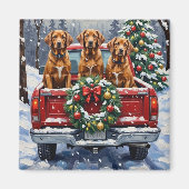 Vizsla Kerstmis Rode Truck Winter Magneet (Voorkant)