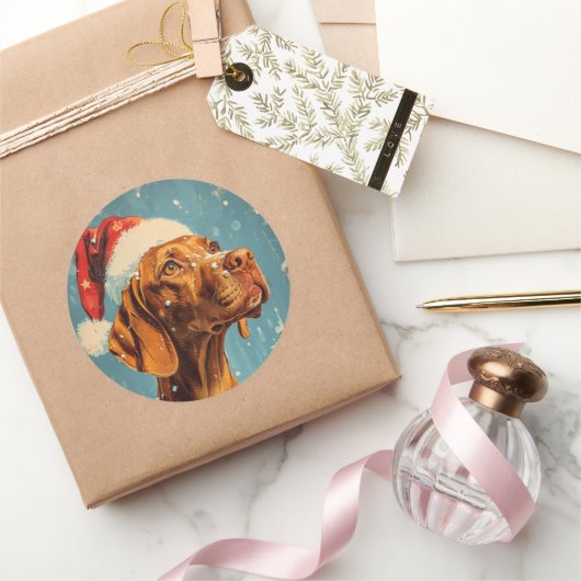 Vizsla Kerstmis Ronde Sticker (Geschenken)