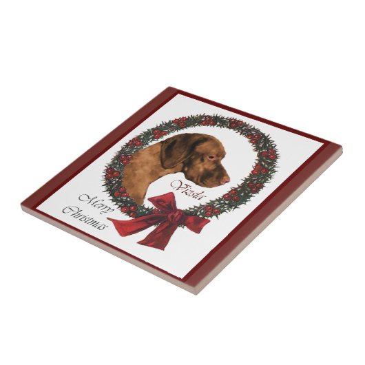 Vizsla Kerstmis Tegeltje (Zijkant)