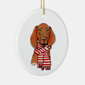 Vizsla met een rode en witte sjaal keramisch ornament (Rechts)