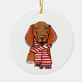 Vizsla met een rode en witte sjaal keramisch ornament (Voorkant)