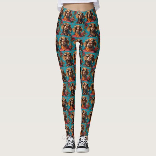 Vizsla met Hartrozen Valentijnsdag  Leggings (Voorkant)