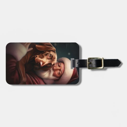 Vizsla met Sinterklaas Feestelijke Kerstmis Bagagelabel (Voorkant horizontaal)