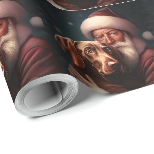 Vizsla met Sinterklaas Feestelijke Kerstmis Cadeaupapier (Rol Hoek)