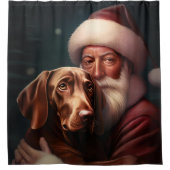 Vizsla met Sinterklaas Feestelijke Kerstmis Douchegordijn (Voorkant)