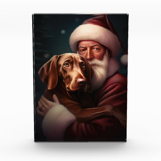 Vizsla met Sinterklaas Feestelijke Kerstmis Fotoblokken (Voorkant)