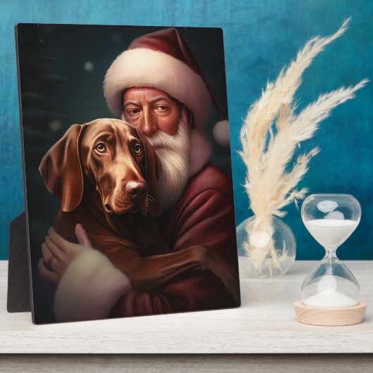 Vizsla met Sinterklaas Feestelijke Kerstmis Fotoplaat (Zijkant)