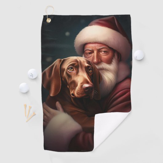 Vizsla met Sinterklaas Feestelijke Kerstmis Golfhanddoek (Insitu)