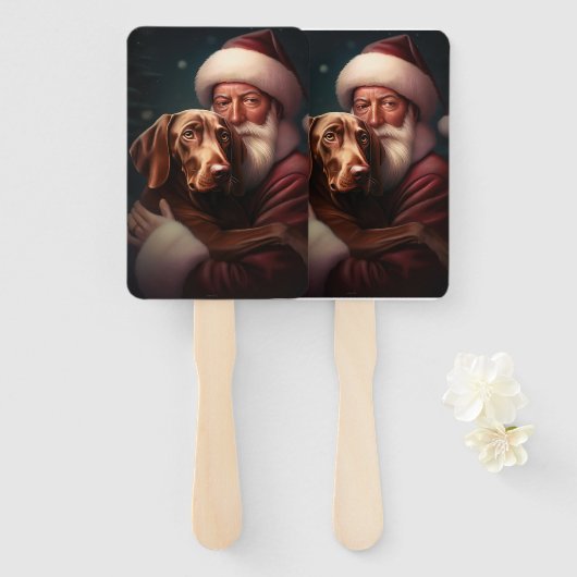 Vizsla met Sinterklaas Feestelijke Kerstmis Handwaaier (Voorkant en achterkant)