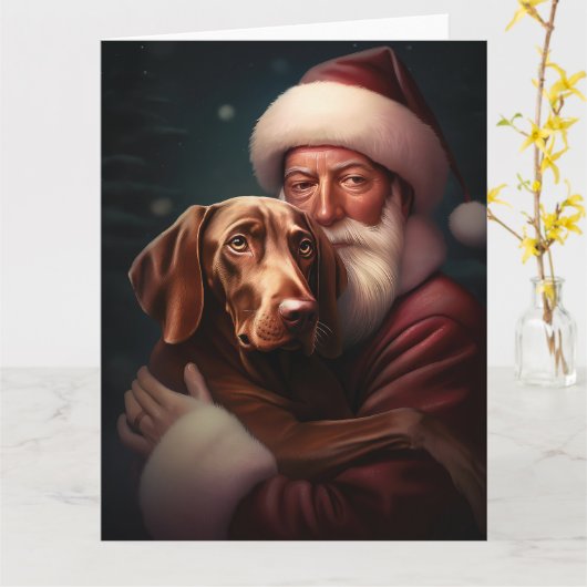 Vizsla met Sinterklaas Feestelijke Kerstmis Kaart (Gele Bloem)