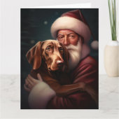 Vizsla met Sinterklaas Feestelijke Kerstmis Kaart (Voorkant)