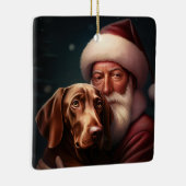 Vizsla met Sinterklaas Feestelijke Kerstmis Keramisch Ornament (Rechts)