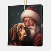 Vizsla met Sinterklaas Feestelijke Kerstmis Keramisch Ornament (Links)