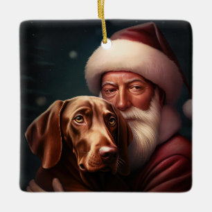 Vizsla met Sinterklaas Feestelijke Kerstmis Keramisch Ornament